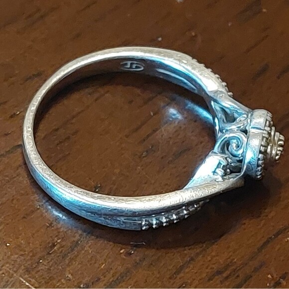 Vintage Designer JD 925 Diamond Heart Halo Sterling Silver Ring Size 6.75 - Picture 9 of 9
